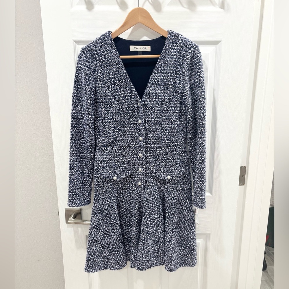 Taylor Blue Tweed‎ Knit Dress size Small 8 - Picture 6 of 15